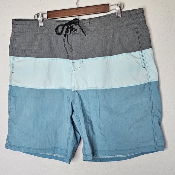 Burnside Mens Swim Trunks Board Shorts‎ Pockets Blue Gray Size 38 - Picture 1 of 10